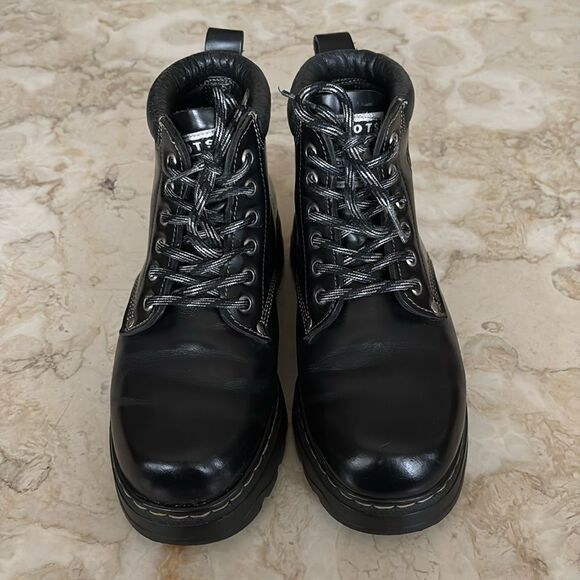 Vintage Roots Tuff Leather Hiking Boots Black Chunky Lug Sole - Picture 4 of 14